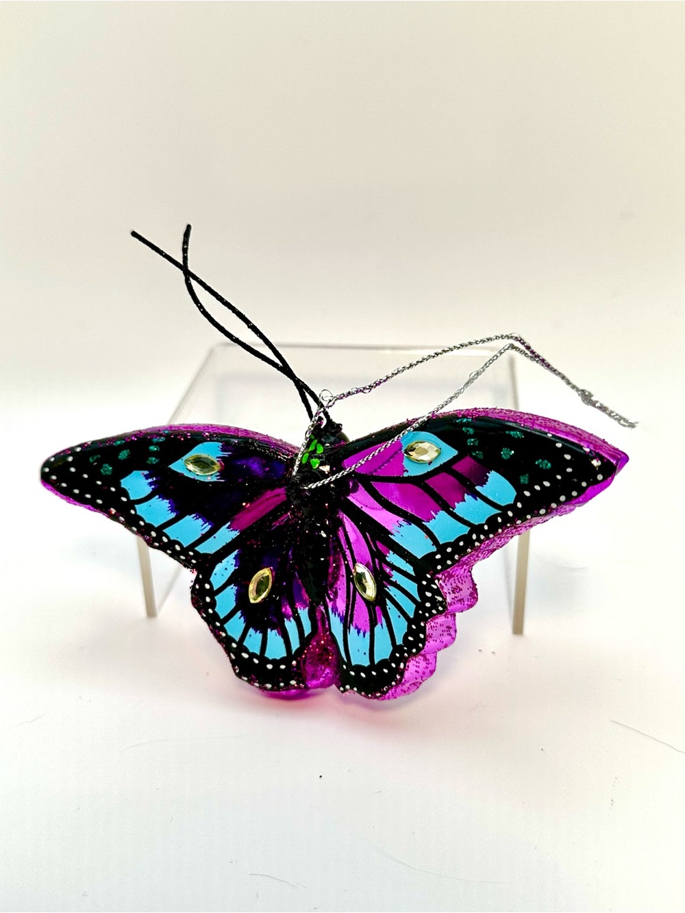 Handcrafted Blue & Purple Butterfly Blown Glass Ornament